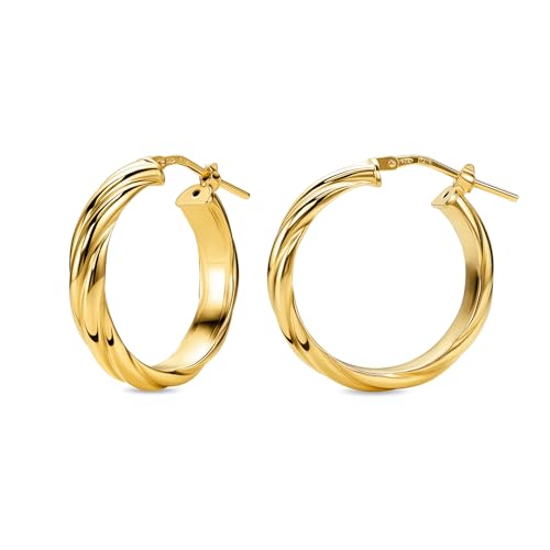 MIORE Schmuck Handgefertigt in Italien Ohrringe Silber 925 Creolen Silber 925 Gedrehte Kreolen 20 mm Durchmesser Ohrringe Vergoldet 18K Gold Runde Hoops Ohrschmuck Damen