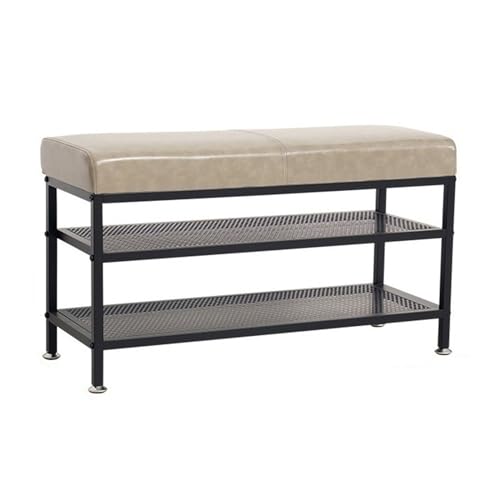  Schuhbank for den Eingangsbereich moderner Schuh Organizer Stauraum 2 stufige Schuhbank Metallregalen und gepolstertem Sitz Grau und Schwarz Size 120 32 45cm