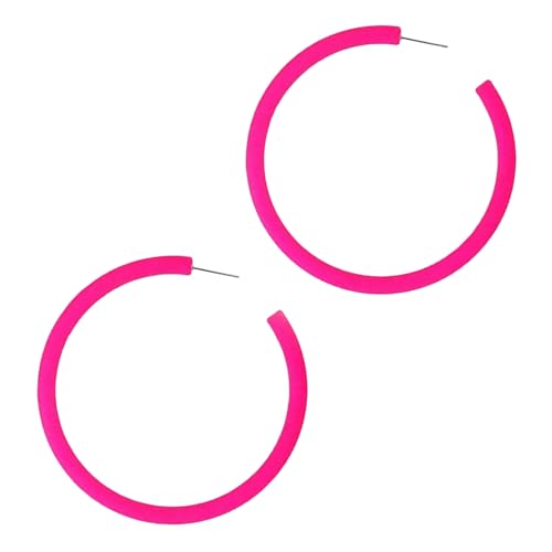 Neon Ohrringe Damen Große Creolen Kunststoff Material Ohrringe Mit Offenem C-Förmige Modische Creolen Retro 80er 90er Jahre Accessoires ohrringe Pink Hängend Geeignet Für Halloween Cosplay Maskenbälle