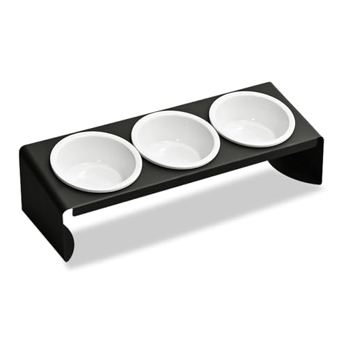 3 in 1 Katzennapf Erhöht Set Keramik Futternapf mit Metall Ständer 15 Gekippte Futterstation Pet Fressnapf Katzennäpfe Hundenapf Wassernapf