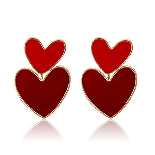Herz Ohrstecker rot Damen Herz Ohrhänger Bicolor Doppeltes Herz Ohrstecker Herz Frauen Valentinstag Ohrringe Mädchen für Frauen und Mädchen Zum Valentinstag Jubiläum Geburtstag Geschenk