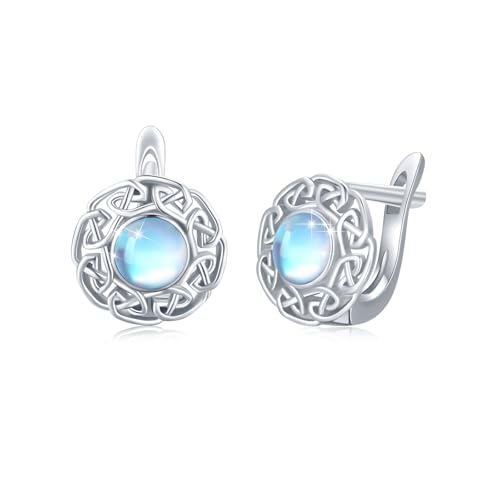 Mondstein Creolen Ohrringe für Damen 925 Sterling Silber Mondstein Keltischer Ohrringe Keltischer Knoten Ohrring Hypoallergen Valentinstag für Frauen Mädchen Kinder