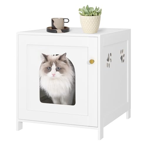 Hzuaneri Katzenschrank Versteckte Katzentoilette Möbel Lagerung Schrank Bank Hölzerne Katze Waschraum für Wohnzimmer Schlafzimmer Weiß CB82213X
