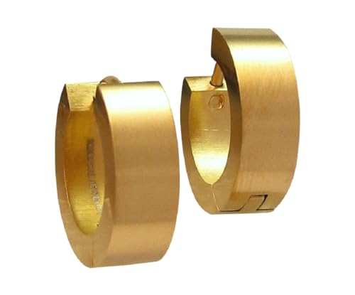 Kikuchi Edelstahl Ohrringe Titan Stäbchen 15 mm 5 mm Damen Herren Klapp Creolen Matt Mattiert ERTS033 2x gold