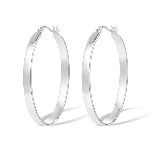  Chunky Ovale Grosse Groß Big Hoop Earrings Silver für Freundin Mama Mädchen