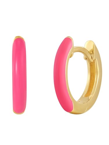 Glanzstücke München Damen Creolen aus 925 - Sterling Silber gelbvergoldet 14 Karat mit Emaille pink Silberohrcreolen