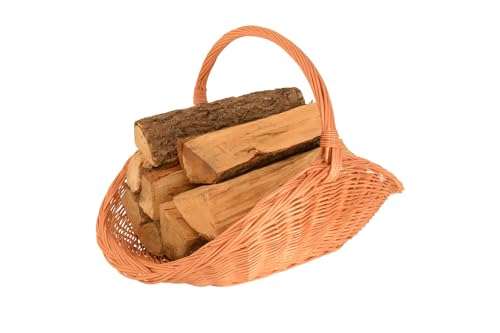 Aqbau Kaminholzkorb aus Weide 65 x 35 cm Handgefertigte Holz- Dekokörbe mit Griff Kamin Holzkorb Natur Brennholzkorb Universell für Kaminholz Decke Zeitschriften