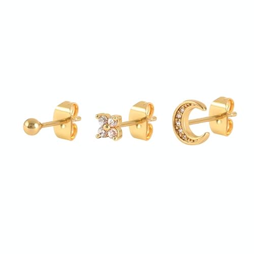 Gold Farbe Silber Farbe Creolen Set Frauen Zarte Zirkon Mond Stern Ohrstecker Clip Pendientes Schmuck 3 4 Teile Set Professional