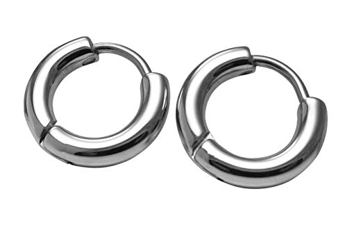 Kikuchi Ohrringe Titan Stab 12 mm Schmal Helix Edelstahl Hoop Klapp Creolen Tube Klein Silber Gold Schwarz Hellbraun Hochglänzend ERTS011 Silber Hochglänzend