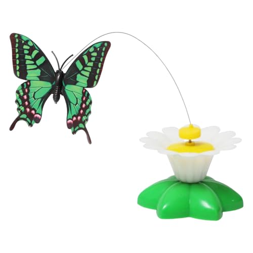 Fycakly Katzen Kratzbrett Und intelligentes automatisch rotierendes Katzenspielzeug Fliegende Vögel und Schmetterlinge um Blumen Katzenspielzeug White 8cm