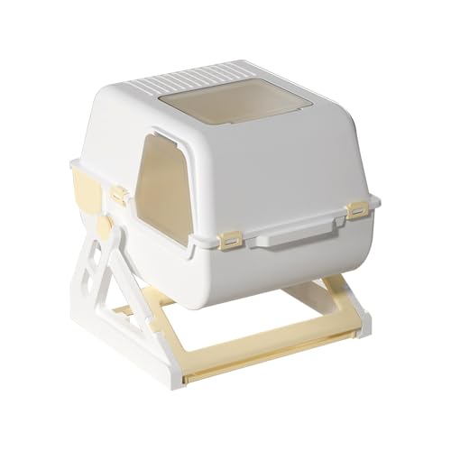 SWHC Katzenklo Halbautomatische Katzentoilette Bis 7 Kg Vollständig Geschlossen Geruchsneutral Geräuscharm Leicht Zu Reinigen Abnehmbar Mit Streuschaufel Cat Litter Box Gelb