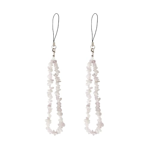 IDNVFY 2 Weiße Natürliche Kristall-Handy-Lanyard Tragbare Perlen-Handy-Kette Anti-Drop-Handy-Armband Handy-Dekoration Zubehör.