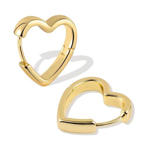 ALEXCRAFT Chunky Ohrringe Herz Gold Creolen Klein Damen 14K Vergoldete Ohrringe Geschenk für Frauen Freundin Mama Mädchen