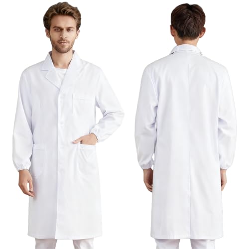 THQAE Laborkittel Weißer Laborkittel Ärztemantel Damen Herren Laborkittel Chemie Kittel Labormantel Schutzkleidung für Labor Mantel Hygiene Langarm Medizin Mantel mit Tasche M