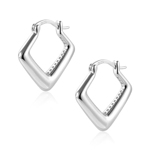 ALEXCRAFT Chunky Ohrringe Silber 925 Eckige Creolen Klein Damen Silver Hoop Earrings Geschenk für Frauen Freundin Mama Mädchen