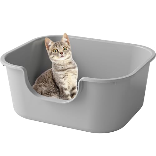 Katzenklo offen hoher Rand große Katzentoilette einfache Reinigung Katzenklo abgesenkter Eingang Aufbewahrungsbox mit hohen Seitenwänden auslaufsicher Katzenklo Cat Litter Box Grau