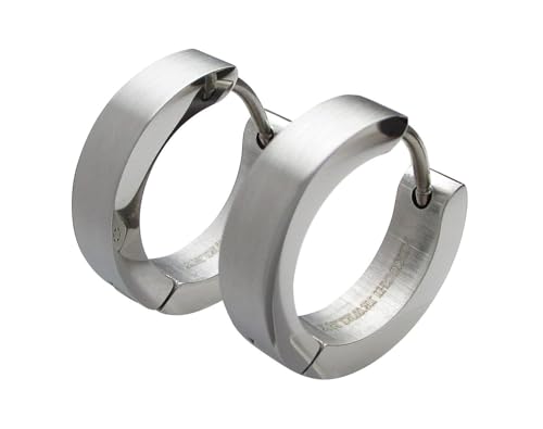 Kikuchi Edelstahl Ohrringe Silber Matt Herren Klapp Creolen mit Titan Stab Männer Ohrclicker 4mm 16mm ERTS009