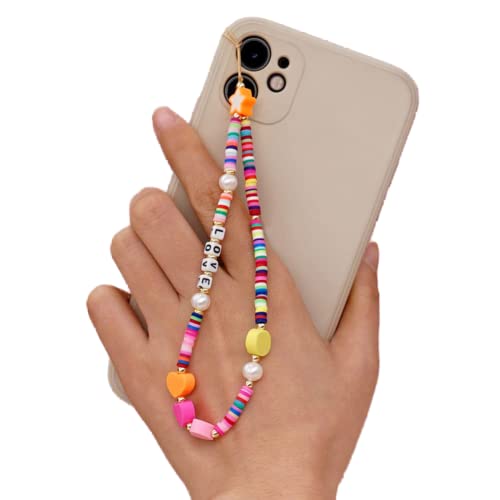 Herbests Handykette Perlen Handyanhänger Böhmische Bunte Perlen Telefon Kette Strap Acryl Lächeln Stern Perlen Handy Lanyard Telefon Anhänger Universale Lanyard Handy Schmuck Hängen Chian für Frauen