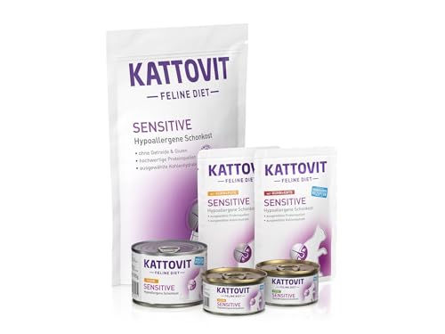KATTOVIT - Sensitive Probierpaket Small für Katzen mit Unverträglichkeiten Hypoallergene Schonkost für ausgewachsene Katzen Trockenfutter Nassfutter für Sensible Katzen