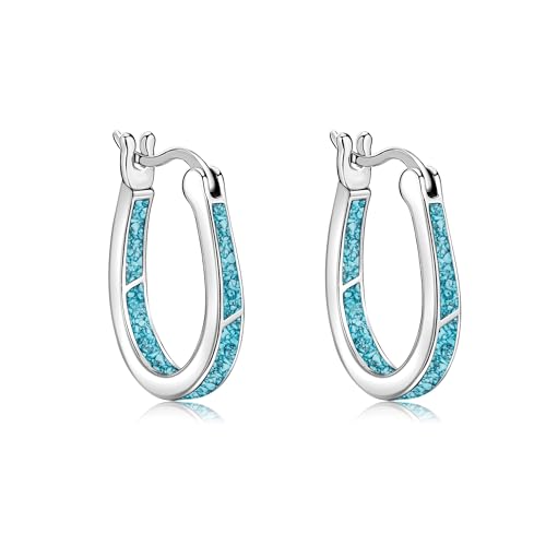 URONE Türkis Ohrringe Silber 925 Creolen Türkis Ohrringe mit Türkis Stein Türkis Schmuck Geschenke für Frauen Damen