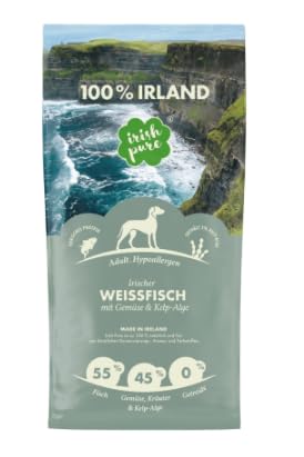 Irish Pure 4kg Irischer Weißfisch Gemüse Kelp Alge Hoher Fleischanteil Getreidefrei Hypoallergen Single Protein Hundefutter für Aller Rassen