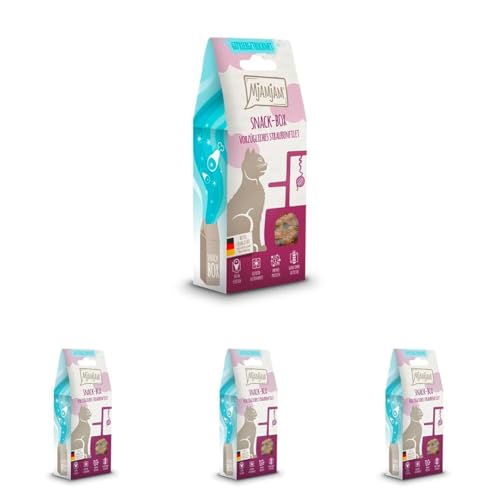 MjAMjAM - Premium Snacks für Katzen - Snackbox - Vorzügliches Straußenfilet 4er Pack 1 x 40 g Natur ohne synthetische Konservierungsstoffe