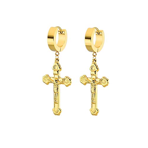 Jesus Christus Kruzifix Creolen Baumelnde Ohrringe Gebet des Herrn Benedikt Kreuz Aufklappbare Creolen für Weihnachten Ostern Christen