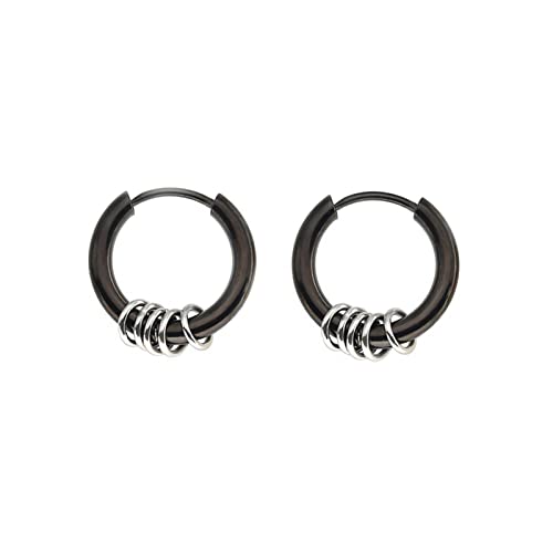 Lieson Ohrstecker Set Titan Creolen Ohrringe Schwarz Silber Ohrstecker 14 MM Rund Mit Kreisn