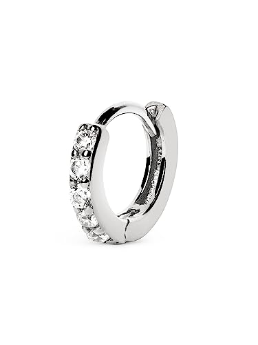 SINGULARU - Einzelner Creolen-Ohrring Cleo M. Sterlingsilber mit Rhodium-Beschichtung und Zirkonia. Schmuck für Damen.