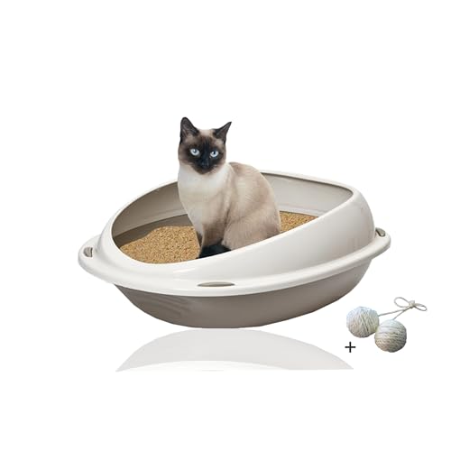 Rohrschneider Katzenklo Katzentoilette für große Katzen Katzenklo mit hohem Rand platzsparende Schalentoilette Katze Katzenklo in modernem Design Katzenklo grau Katzentoilette groß