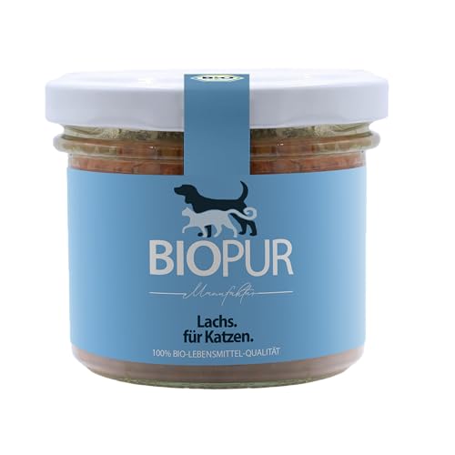 BIOPUR Premiumglas für Katzen Lachs mit Karotten Katzenminze - 12 x 100 g