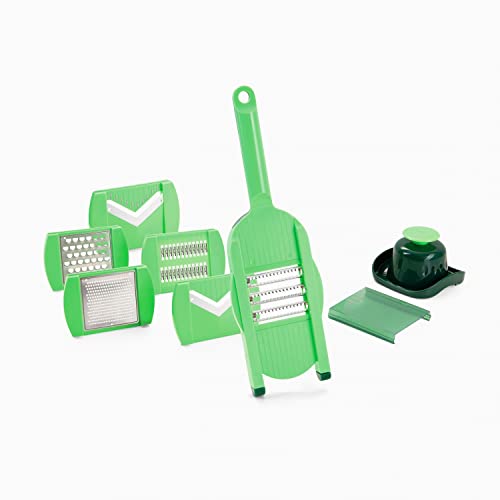 Genius Nicer Dicer Speed Light Handhobel Set 8-tlg. - Verstellbarer Hobel Reibe manuell mit V-Klinge Gemüseschneider Gemüsehobel Dunkelgrün silber grün