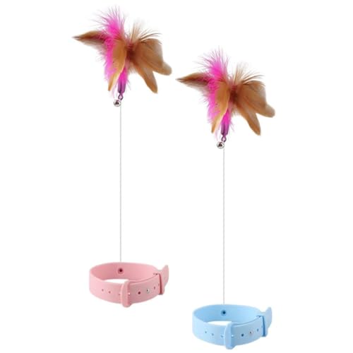 ROMISBABA 2 Stück Interaktive Katzenhalsbänder mit Federwedel Weichem Material Farbig pink Blau Katzenspielzeug für Wohnungskatzen und Kätzchen