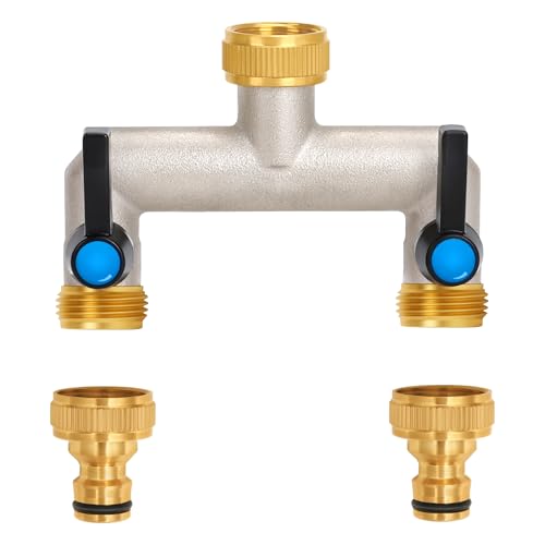 OPERMAXER 2 Wege Wasserverteiler Verlängerter Griff 3 4 Messing Wasseranschluss Verteiler individuellem Absperrhähnen 2er Verteiler 3 4 1 2 für Geräte Gartenschläuche