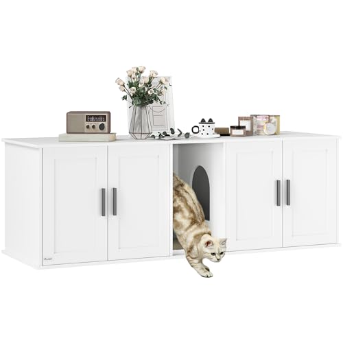 PawHut Katzenhaus Tür Trennwand Katzenschrank für große Katzen Beistelltisch Katzenhöhle 145x 49x 51 cmß