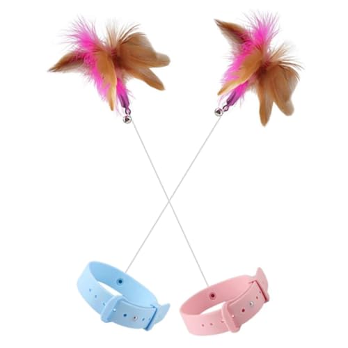 UTHCLO 2 Stück Interaktives Katzenspielzeug Federwedel mit Katzenhalsband Strapazierfähiges Sicheres für Wohnungskatzen gegen Langeweile Katzenzubehör für Spielerische Beschäftigung