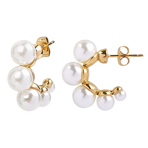 TEZCRT Perlen Creolen für Damen Perle Leichte Creolen Perlen Ohrringe Ohrringe mit perlen 18K vergoldet