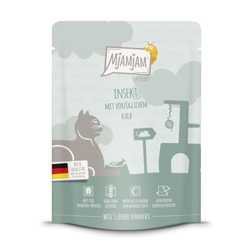 MjAMjAM - Premium Nassfutter für Katzen - Quetschie - Insekt mit vorzüglichem Kalb 1er Pack 1 x 300 g getreidefrei mit extra viel Fleisch
