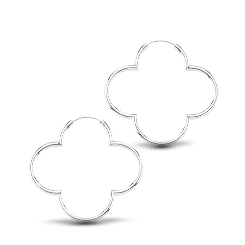 Cassini Damen Creolen 925 Silber 25 mm Kleeblatt-Design hochglanzpoliert hypoallergen sicherer Klappverschluss Funkelnder Schmuck für Frauen 3CTZS25