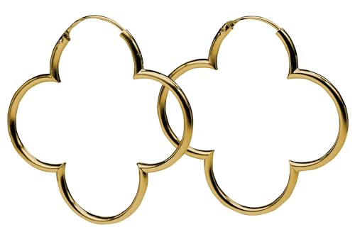 SILBERMOOS Damen Creolen vergoldet Blumen Kleeblatt glänzend 925 Sterling Silber Ohrringe