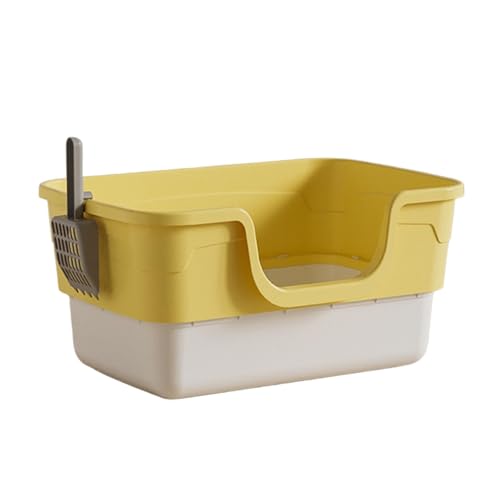 Gralara Katzentoilette Geräumiges Katzenstreu Tablett mit Erhöhten Wänden Katzenreinigungspfanne mit Offenem Deckel Praktischer Einstieg für Alle Altersgruppe Gelb