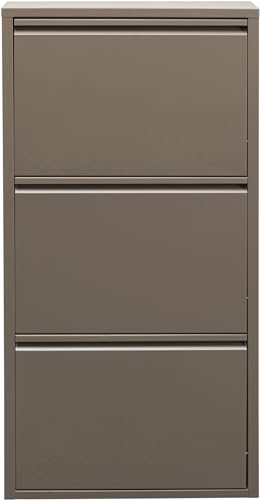 Kare Design Schuhschrank Caruso Taupe Metall mit 3 Klappen Schuhablage für 6 Paar Schuhe schmal platzsparend hoch Schuhregal Eingangsbereich 103x50x15 cm H B T