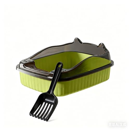 Katzentoilette Groß Katzenklo hoher Rand ohne Deckel Kunststoff XL Katzen Klo offen Katzentoilette offen mit Katzenklo Schaufel Gelb