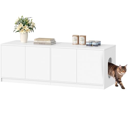 Fobyfurny Katzenklo Schrank für 2 Katzen Versteckte Katzentoilette Katzenschrank mit Drucktüren und Belüftungslöchern Minimalistisches Katzenhaus Wohnzimmer 120 x 50 x 51 5 cm Weiß FPCB203PW1