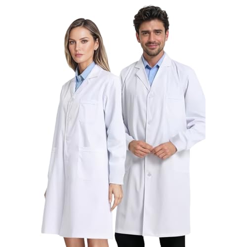 THQAE Arztkittel Weißer Laborkittel Ärztemantel Damen Herren Laborkittel Chemie Kittel Labormantel Schutzkleidung Laborkittel für Labor Mantel Hygiene Langarm Medizin Mantel mit Tasche L