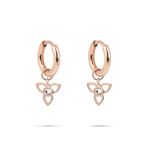 Tamaris Ohrring   Creole aus Edelstahl mit Zirkoniastein und Blütenanhänger   IP Ros gold   1 5 cm   Klappverschluss   wasserfest hautfreundlich