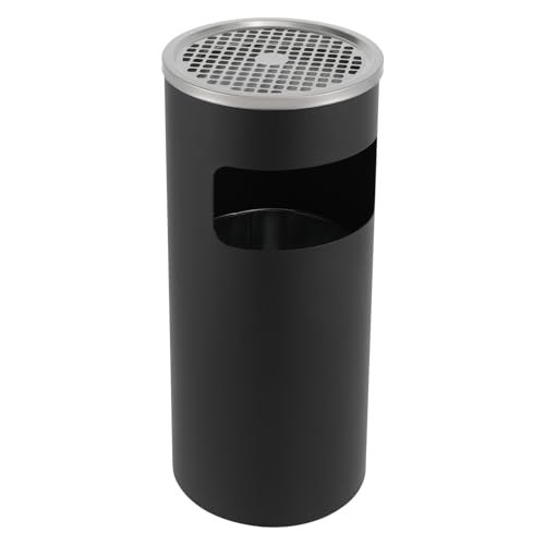 30L Standaschenbecher mit Aschenbecher Abfalleimer Mülleimer Stehaschenbecher Ascher In- Outdoor Schwarz silber Schwarz