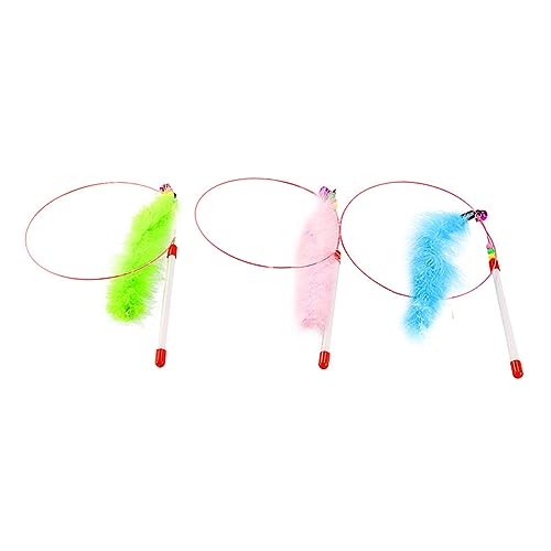 Toyvian 3stücke Federwedel für Katzen aus Stahldraht mit Kunststoffgriff Bunte Flirtstabs als Interaktives Katzenspielzeug Haustierbedarf zum Kratzenverhindern und Bindungsstärken