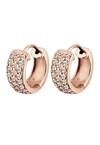 Elli Creolen Silber 925 Ros Vergoldet 18K Damen Ohrringe für Frauen Kreolen mit Steinen 0.015ct Durchmesser 15mm Hoops 0303523115