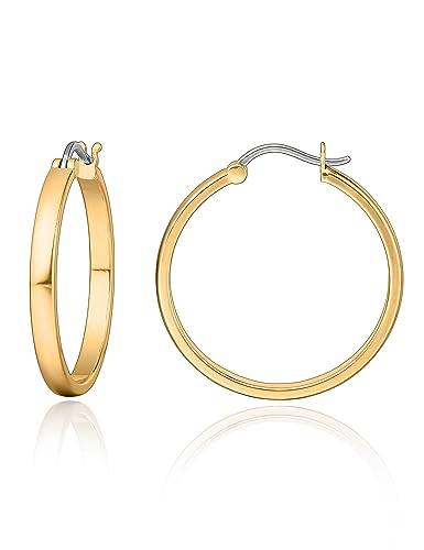 Limerencia Titan Creolen Ohrringe für Damen Herren G23 Medizinische Hypoallergen Gesundheitsstecker Hoop Ohrringe für empfindliche Ohren Mode Damenschmuck No Gem 30mm Gold